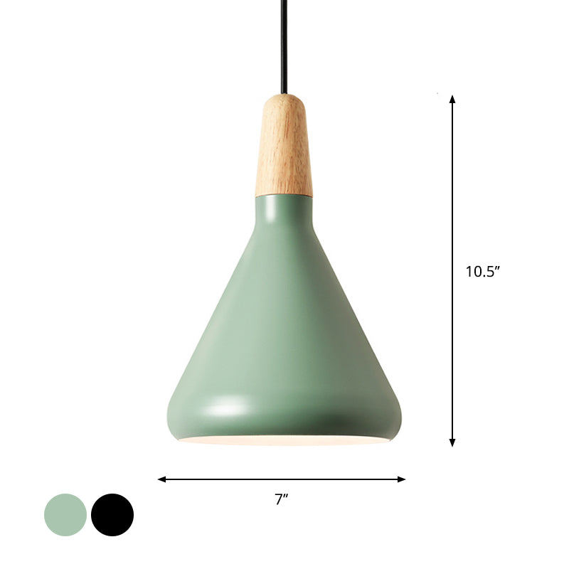Conical Hanging Ceiling Light Macaron Aluminum 1-Bulb Pink/Gold/Grey and Wood Pendant Light Fixture over Table Clearhalo 'Ceiling Lights' 'Pendant Lights' 'Pendants' Lighting' 1910406