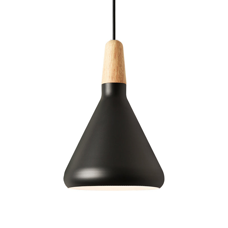 Conical Hanging Ceiling Light Macaron Aluminum 1-Bulb Pink/Gold/Grey and Wood Pendant Light Fixture over Table Clearhalo 'Ceiling Lights' 'Pendant Lights' 'Pendants' Lighting' 1910408