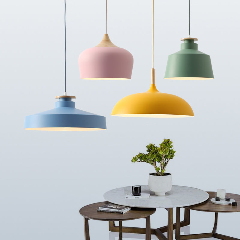 Onion/Bowl/Tapered Bedroom Hanging Pendant Aluminum 1-Light Macaron Style Ceiling Suspension Lamp in Pink/Yellow/Blue Clearhalo 'Ceiling Lights' 'Pendant Lights' 'Pendants' Lighting' 1910409