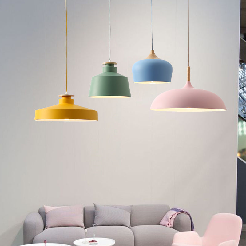 Onion/Bowl/Tapered Bedroom Hanging Pendant Aluminum 1-Light Macaron Style Ceiling Suspension Lamp in Pink/Yellow/Blue Clearhalo 'Ceiling Lights' 'Pendant Lights' 'Pendants' Lighting' 1910410