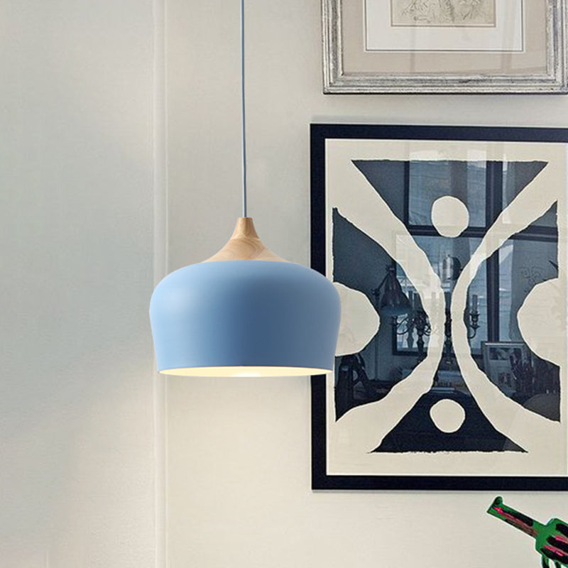 Onion/Bowl/Tapered Bedroom Hanging Pendant Aluminum 1-Light Macaron Style Ceiling Suspension Lamp in Pink/Yellow/Blue Blue Clearhalo 'Ceiling Lights' 'Pendant Lights' 'Pendants' Lighting' 1910417_aa4be428-3e84-4a12-8de3-08d2d14f6475