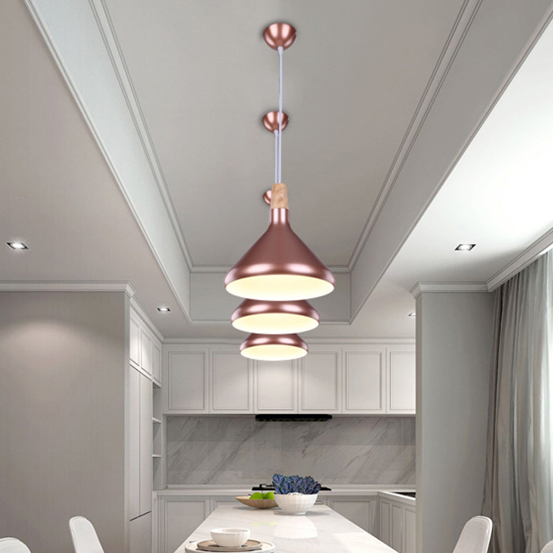 Flask Shaped Pendant Light Macaron Aluminum Single Kitchen Dinette Drop Lamp in Gold/Blue/Pink and Wood Clearhalo 'Ceiling Lights' 'Pendant Lights' 'Pendants' Lighting' 1910424