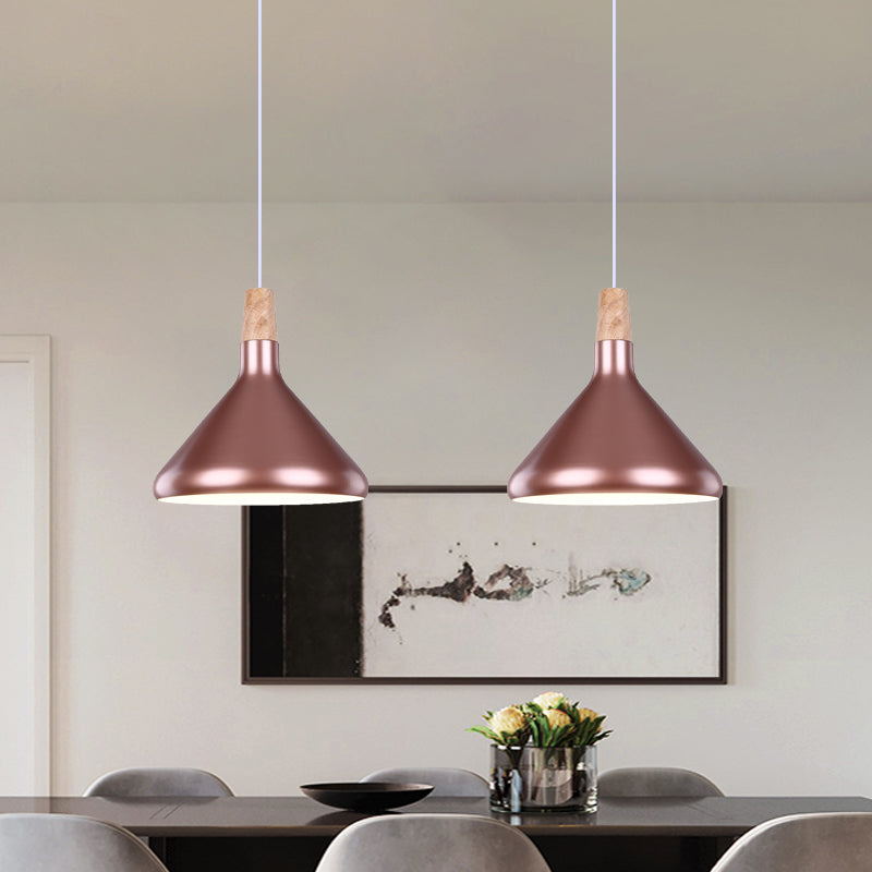 Flask Shaped Pendant Light Macaron Aluminum Single Kitchen Dinette Drop Lamp in Gold/Blue/Pink and Wood Clearhalo 'Ceiling Lights' 'Pendant Lights' 'Pendants' Lighting' 1910425