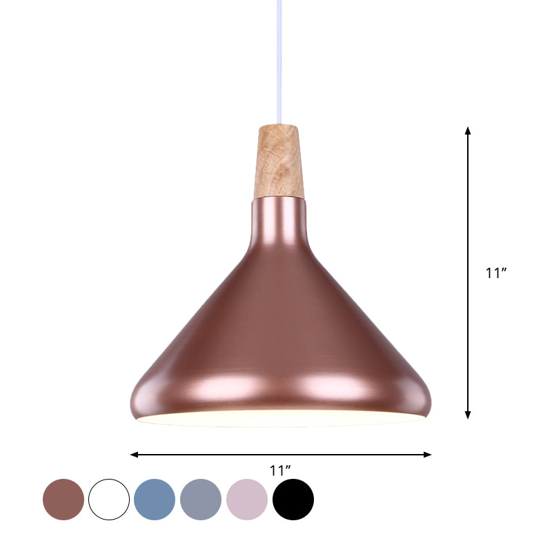 Flask Shaped Pendant Light Macaron Aluminum Single Kitchen Dinette Drop Lamp in Gold/Blue/Pink and Wood Clearhalo 'Ceiling Lights' 'Pendant Lights' 'Pendants' Lighting' 1910427