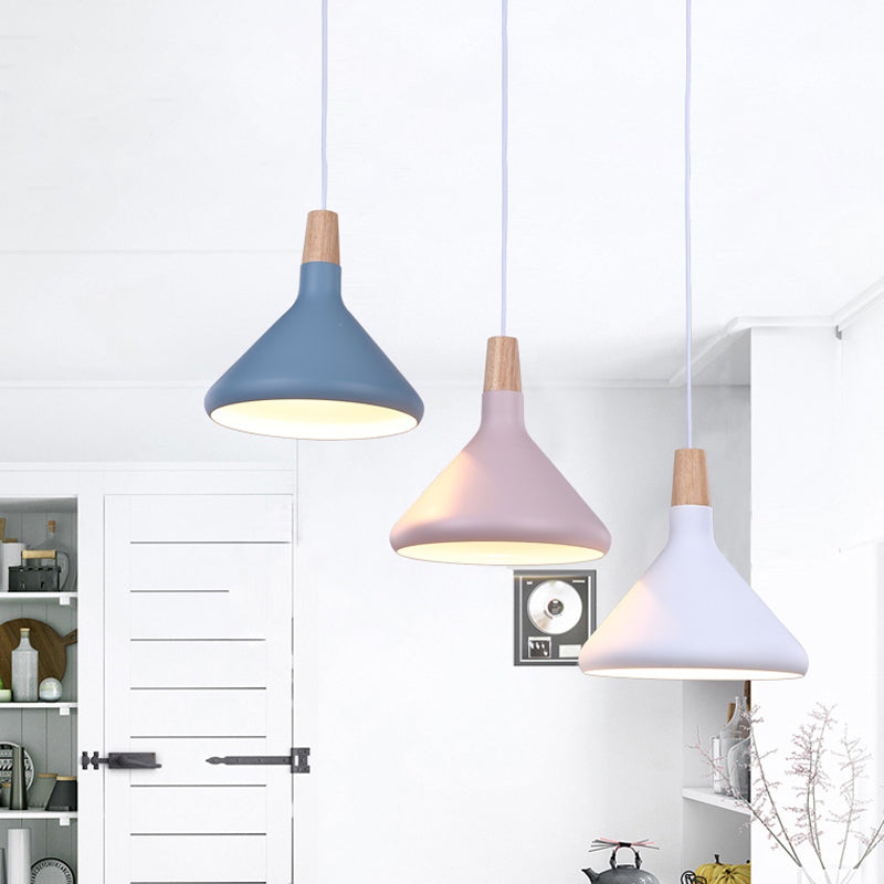 Flask Shaped Pendant Light Macaron Aluminum Single Kitchen Dinette Drop Lamp in Gold/Blue/Pink and Wood Clearhalo 'Ceiling Lights' 'Pendant Lights' 'Pendants' Lighting' 1910428