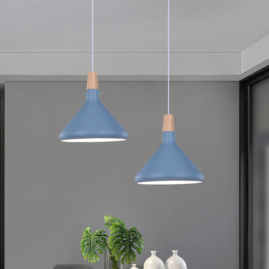 Flask Shaped Pendant Light Macaron Aluminum Single Kitchen Dinette Drop Lamp in Gold/Blue/Pink and Wood Clearhalo 'Ceiling Lights' 'Pendant Lights' 'Pendants' Lighting' 1910432
