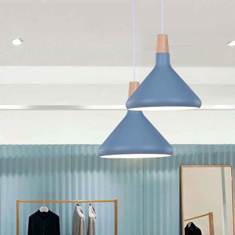 Flask Shaped Pendant Light Macaron Aluminum Single Kitchen Dinette Drop Lamp in Gold/Blue/Pink and Wood Clearhalo 'Ceiling Lights' 'Pendant Lights' 'Pendants' Lighting' 1910433