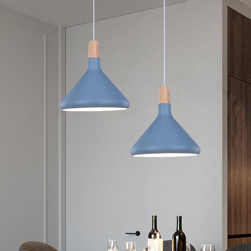 Flask Shaped Pendant Light Macaron Aluminum Single Kitchen Dinette Drop Lamp in Gold/Blue/Pink and Wood Clearhalo 'Ceiling Lights' 'Pendant Lights' 'Pendants' Lighting' 1910434