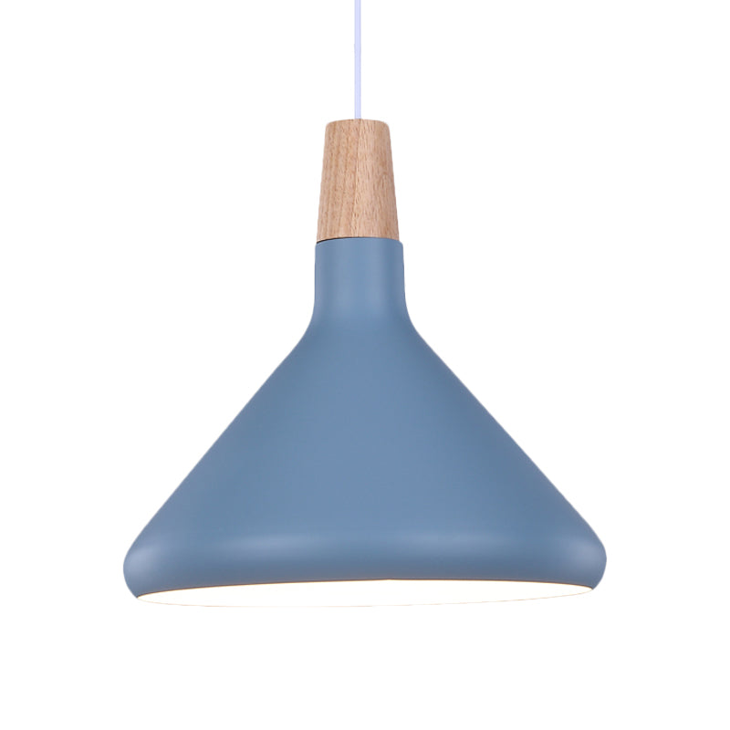 Flask Shaped Pendant Light Macaron Aluminum Single Kitchen Dinette Drop Lamp in Gold/Blue/Pink and Wood Clearhalo 'Ceiling Lights' 'Pendant Lights' 'Pendants' Lighting' 1910435