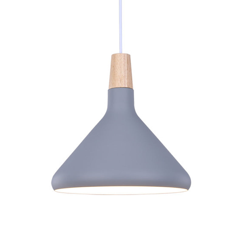 Flask Shaped Pendant Light Macaron Aluminum Single Kitchen Dinette Drop Lamp in Gold/Blue/Pink and Wood Clearhalo 'Ceiling Lights' 'Pendant Lights' 'Pendants' Lighting' 1910437