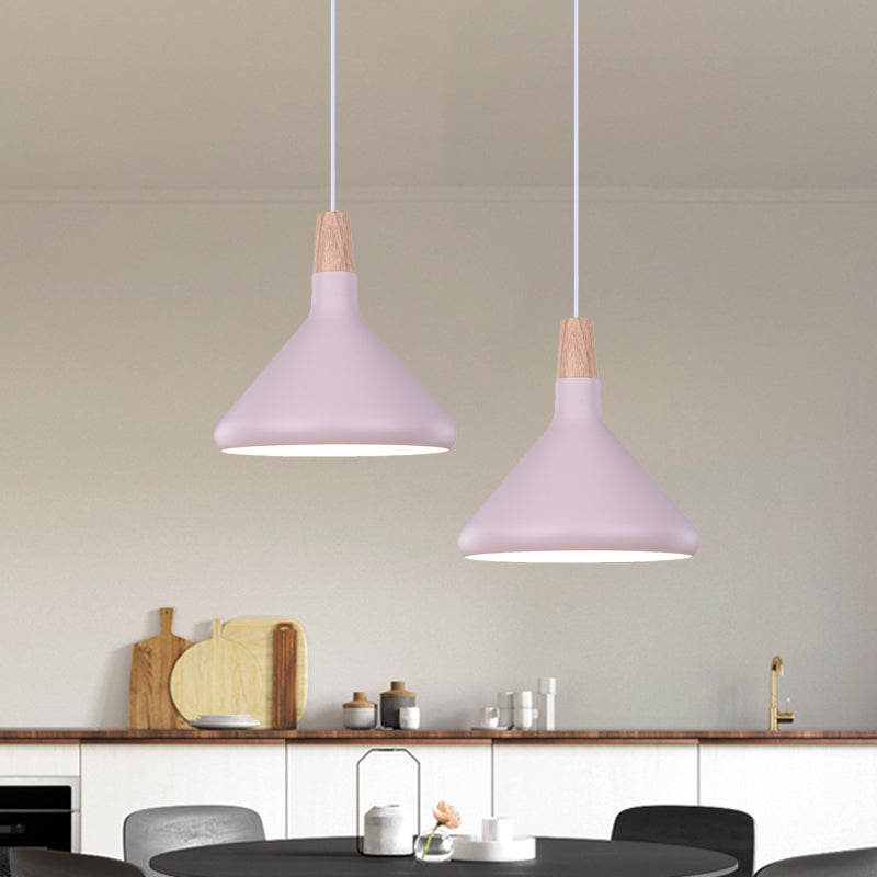 Flask Shaped Pendant Light Macaron Aluminum Single Kitchen Dinette Drop Lamp in Gold/Blue/Pink and Wood Clearhalo 'Ceiling Lights' 'Pendant Lights' 'Pendants' Lighting' 1910438