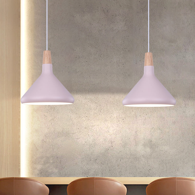 Flask Shaped Pendant Light Macaron Aluminum Single Kitchen Dinette Drop Lamp in Gold/Blue/Pink and Wood Clearhalo 'Ceiling Lights' 'Pendant Lights' 'Pendants' Lighting' 1910439