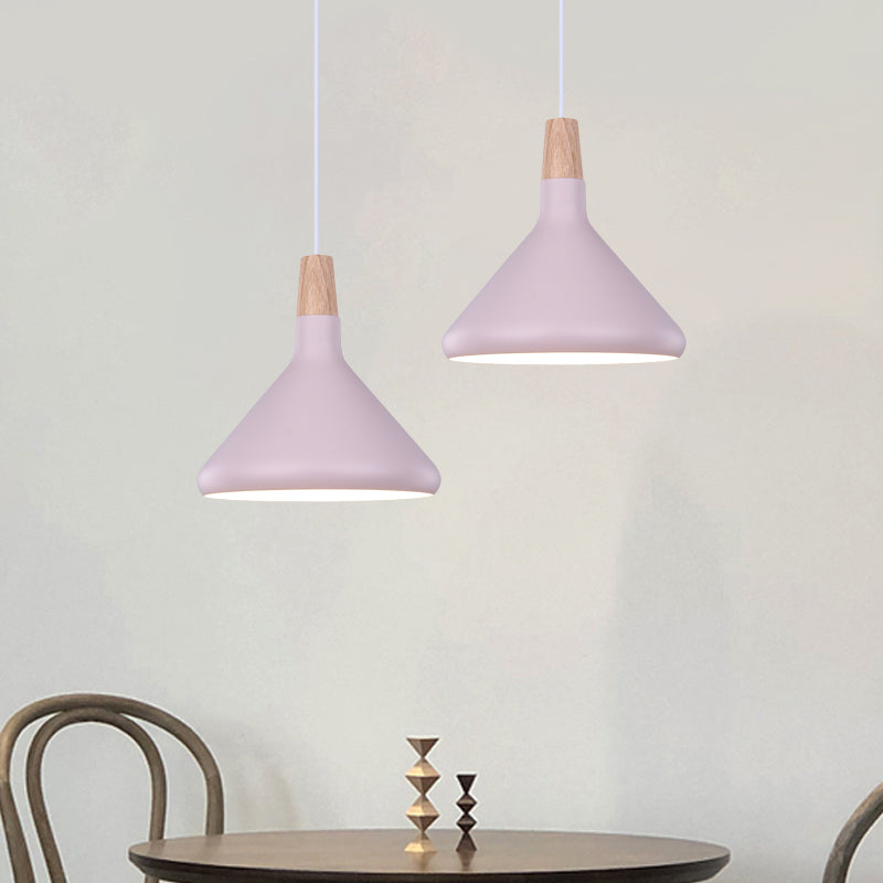 Flask Shaped Pendant Light Macaron Aluminum Single Kitchen Dinette Drop Lamp in Gold/Blue/Pink and Wood Clearhalo 'Ceiling Lights' 'Pendant Lights' 'Pendants' Lighting' 1910440