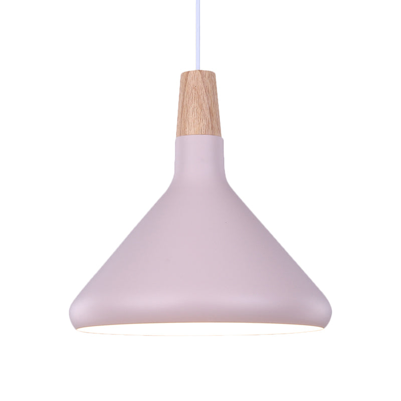 Flask Shaped Pendant Light Macaron Aluminum Single Kitchen Dinette Drop Lamp in Gold/Blue/Pink and Wood Clearhalo 'Ceiling Lights' 'Pendant Lights' 'Pendants' Lighting' 1910441