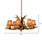 8-Head Faux Antler Pendant Lamp Rural Brown Fabric Flared Shade Chandelier Lighting for Dining Room Clearhalo 'Ceiling Lights' 'Chandeliers' Lighting' options 1910992