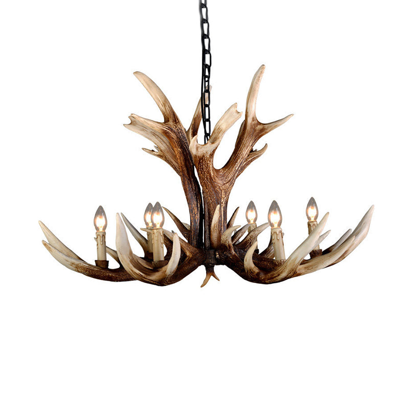 Farmhouse Artificial Antler Chandelier 6/8 Lights Resin Ceiling Pendant Lamp in Brown Clearhalo 'Ceiling Lights' 'Chandeliers' Lighting' options 1910993