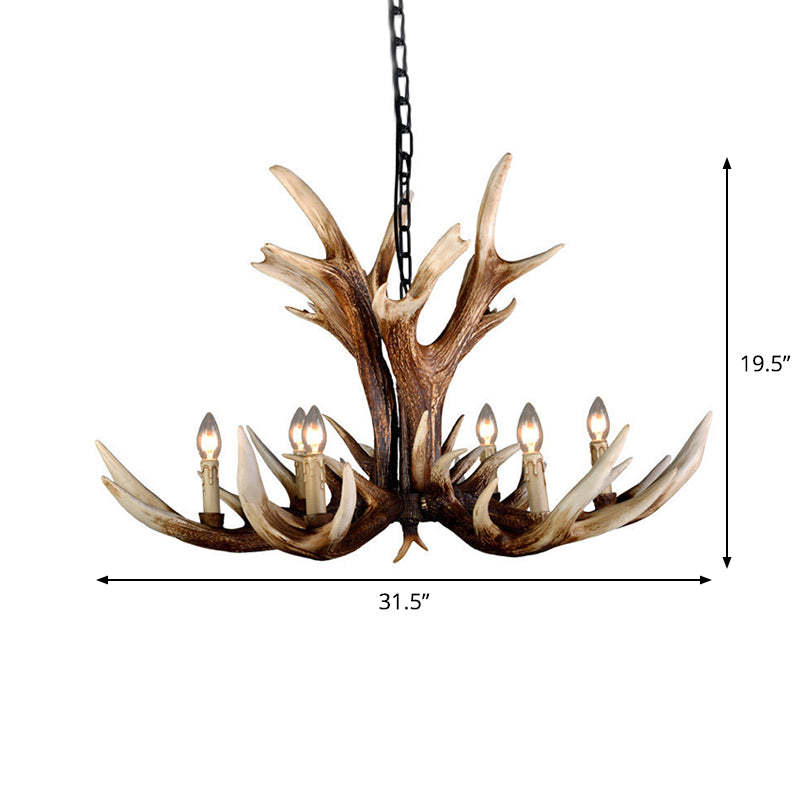 Farmhouse Artificial Antler Chandelier 6/8 Lights Resin Ceiling Pendant Lamp in Brown Clearhalo 'Ceiling Lights' 'Chandeliers' Lighting' options 1910994