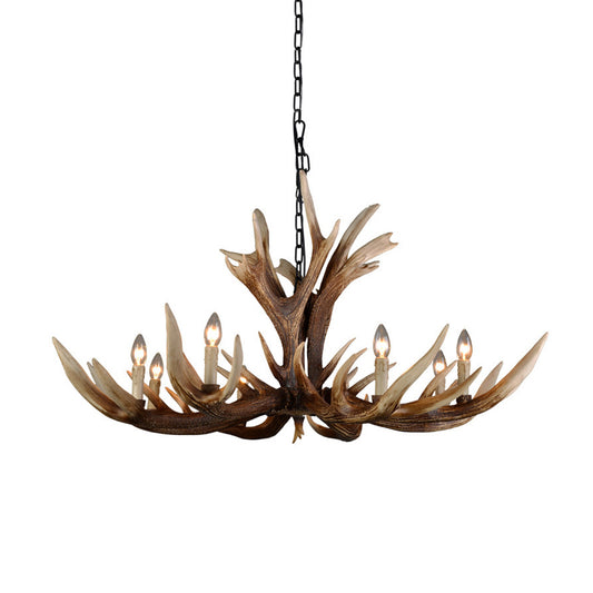 Farmhouse Artificial Antler Chandelier 6/8 Lights Resin Ceiling Pendant Lamp in Brown Clearhalo 'Ceiling Lights' 'Chandeliers' Lighting' options 1910995