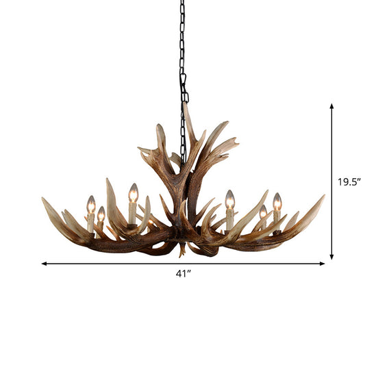 Farmhouse Artificial Antler Chandelier 6/8 Lights Resin Ceiling Pendant Lamp in Brown Clearhalo 'Ceiling Lights' 'Chandeliers' Lighting' options 1910996