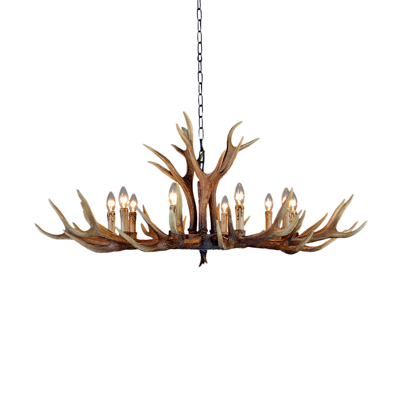 Resin Stag Antler Chandelier Countryside 6/8/10 Lights Restaurant Pendant Lighting Fixture in Brown 10 Brown Clearhalo 'Ceiling Lights' 'Chandeliers' Lighting' options 1911006_a9fc573f-4151-4ff0-843c-5d09681aafa3