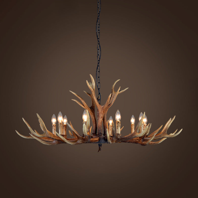 Resin Stag Antler Chandelier Countryside 6/8/10 Lights Restaurant Pendant Lighting Fixture in Brown Clearhalo 'Ceiling Lights' 'Chandeliers' Lighting' options 1911007