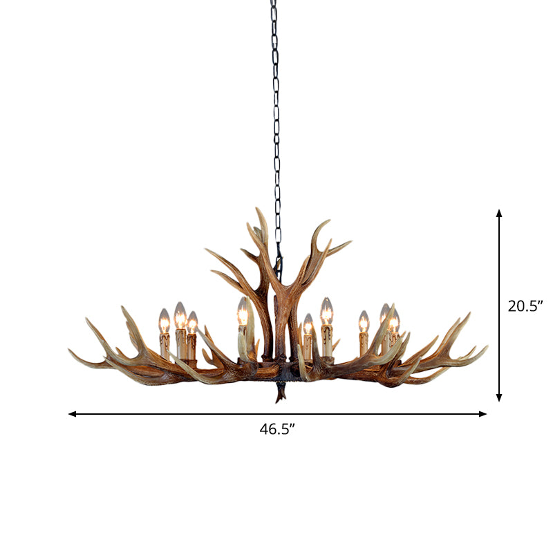 Resin Stag Antler Chandelier Countryside 6/8/10 Lights Restaurant Pendant Lighting Fixture in Brown Clearhalo 'Ceiling Lights' 'Chandeliers' Lighting' options 1911008