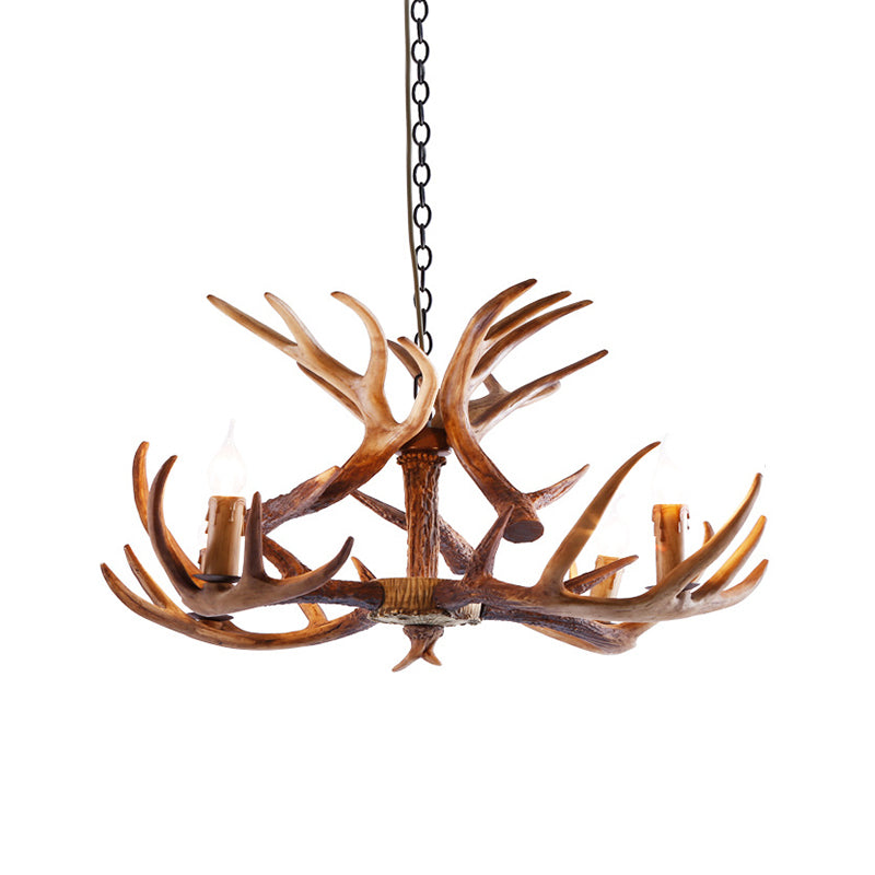 2-Layered Antler Resin Chandelier Rustic 3/6/8 Lights Living Room Pendant Lighting Fixture in White/Brown 4 Brown Clearhalo 'Ceiling Lights' 'Chandeliers' Lighting' options 1911018_1bdb548d-c027-49e0-86eb-4ad9a1ef7254