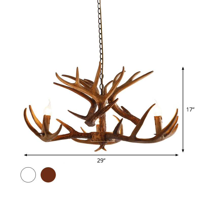 2-Layered Antler Resin Chandelier Rustic 3/6/8 Lights Living Room Pendant Lighting Fixture in White/Brown Clearhalo 'Ceiling Lights' 'Chandeliers' Lighting' options 1911021