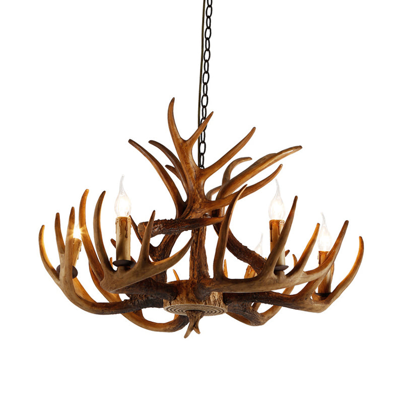 2-Layered Antler Resin Chandelier Rustic 3/6/8 Lights Living Room Pendant Lighting Fixture in White/Brown 6 Brown Clearhalo 'Ceiling Lights' 'Chandeliers' Lighting' options 1911022_d95c59c2-ddb9-4e4b-8e5a-028e30c054c5