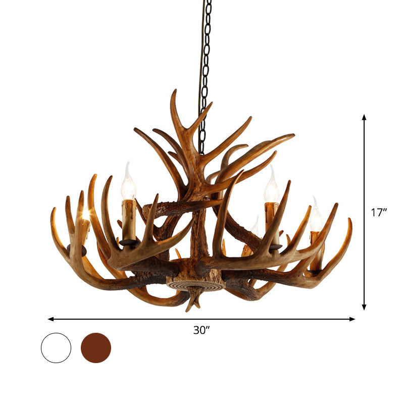 2-Layered Antler Resin Chandelier Rustic 3/6/8 Lights Living Room Pendant Lighting Fixture in White/Brown Clearhalo 'Ceiling Lights' 'Chandeliers' Lighting' options 1911023