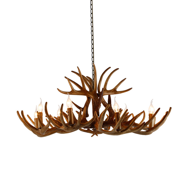 2-Layered Antler Resin Chandelier Rustic 3/6/8 Lights Living Room Pendant Lighting Fixture in White/Brown Clearhalo 'Ceiling Lights' 'Chandeliers' Lighting' options 1911024