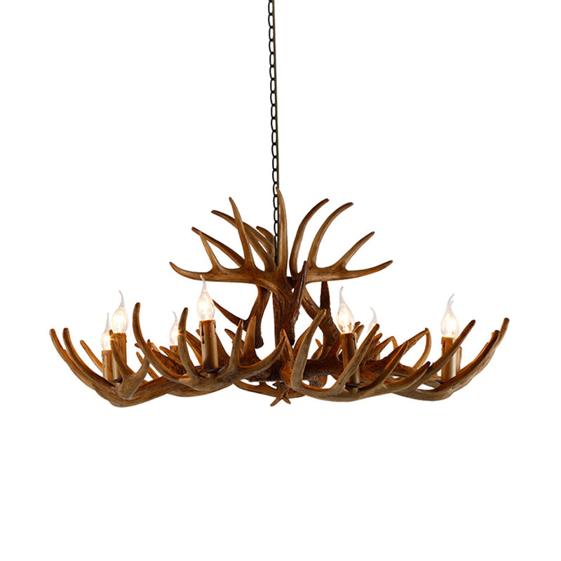 2-Layered Antler Resin Chandelier Rustic 3/6/8 Lights Living Room Pendant Lighting Fixture in White/Brown 8 Brown Clearhalo 'Ceiling Lights' 'Chandeliers' Lighting' options 1911024_8282c843-4e84-45e6-bdcf-b9af27a7e81c