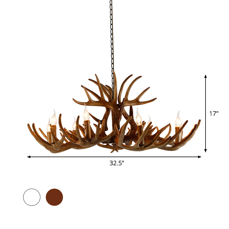 2-Layered Antler Resin Chandelier Rustic 3/6/8 Lights Living Room Pendant Lighting Fixture in White/Brown Clearhalo 'Ceiling Lights' 'Chandeliers' Lighting' options 1911025