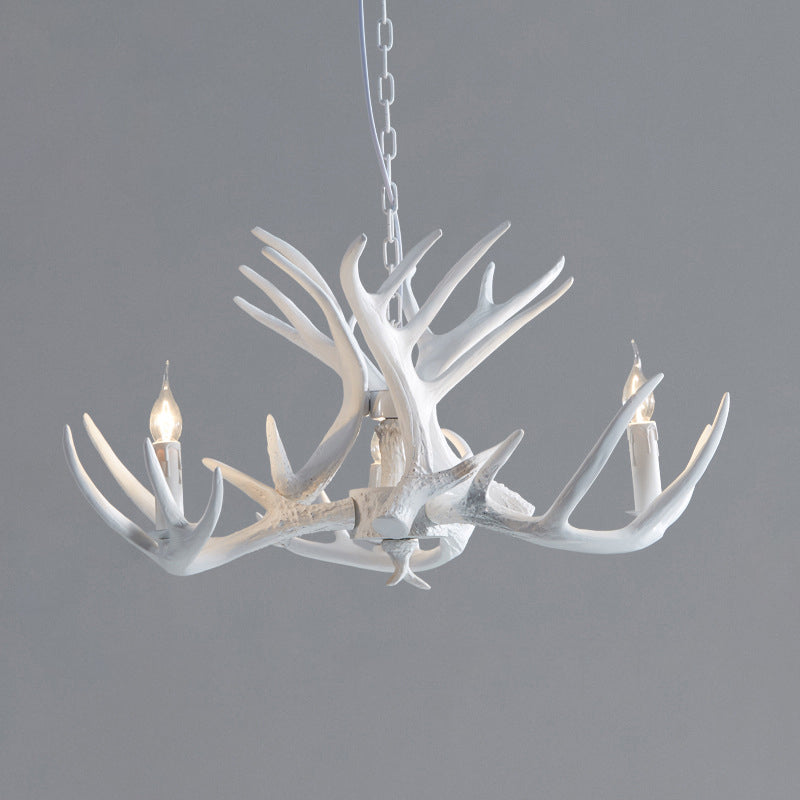 2-Layered Antler Resin Chandelier Rustic 3/6/8 Lights Living Room Pendant Lighting Fixture in White/Brown Clearhalo 'Ceiling Lights' 'Chandeliers' Lighting' options 1911027