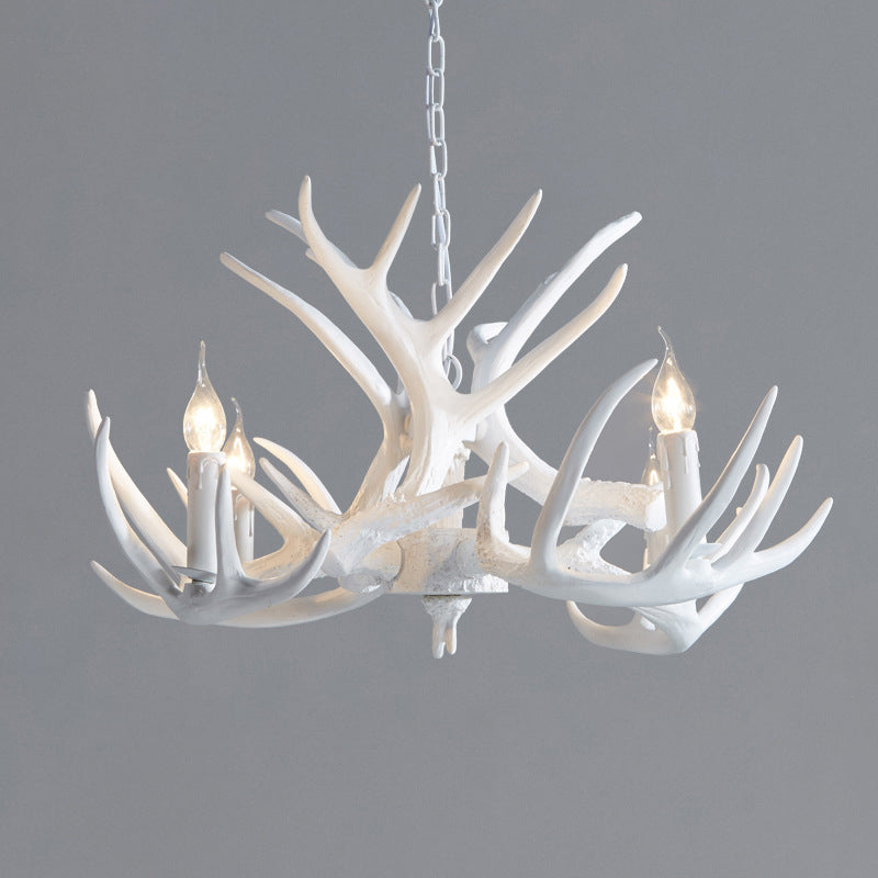2-Layered Antler Resin Chandelier Rustic 3/6/8 Lights Living Room Pendant Lighting Fixture in White/Brown Clearhalo 'Ceiling Lights' 'Chandeliers' Lighting' options 1911029