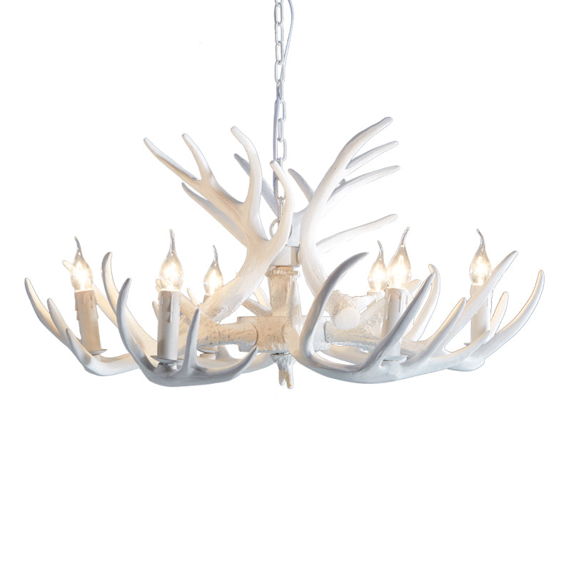 2-Layered Antler Resin Chandelier Rustic 3/6/8 Lights Living Room Pendant Lighting Fixture in White/Brown Clearhalo 'Ceiling Lights' 'Chandeliers' Lighting' options 1911030