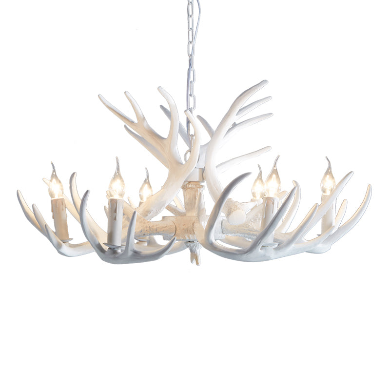 2-Layered Antler Resin Chandelier Rustic 3/6/8 Lights Living Room Pendant Lighting Fixture in White/Brown 6 White Clearhalo 'Ceiling Lights' 'Chandeliers' Lighting' options 1911030_360fa381-d5b5-4def-961d-2f204e479833