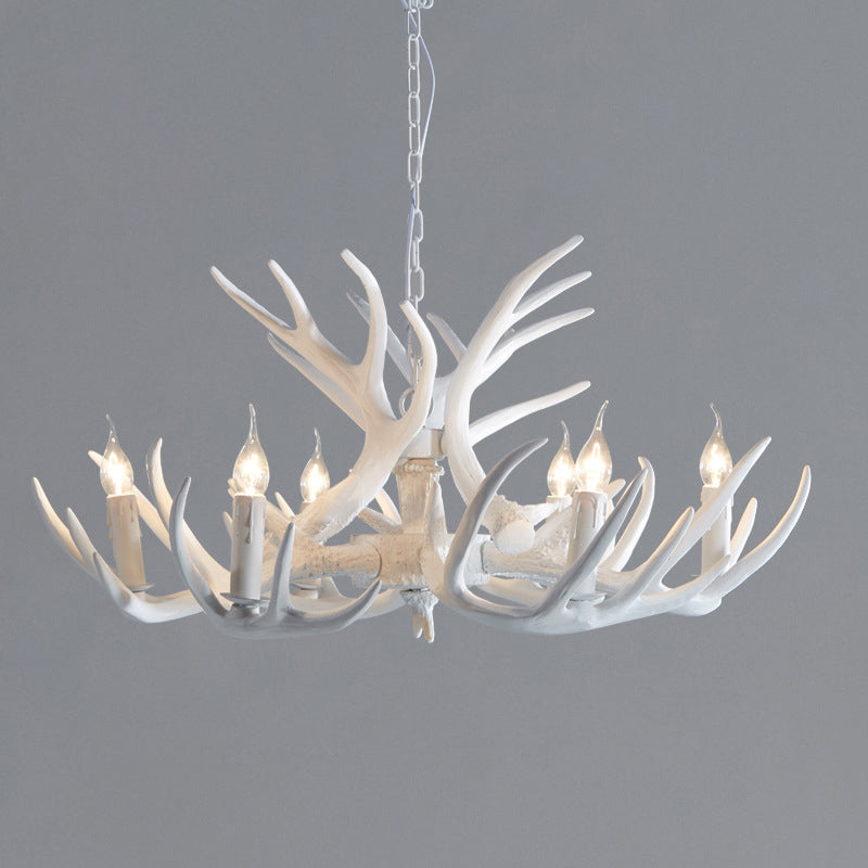 2-Layered Antler Resin Chandelier Rustic 3/6/8 Lights Living Room Pendant Lighting Fixture in White/Brown Clearhalo 'Ceiling Lights' 'Chandeliers' Lighting' options 1911031