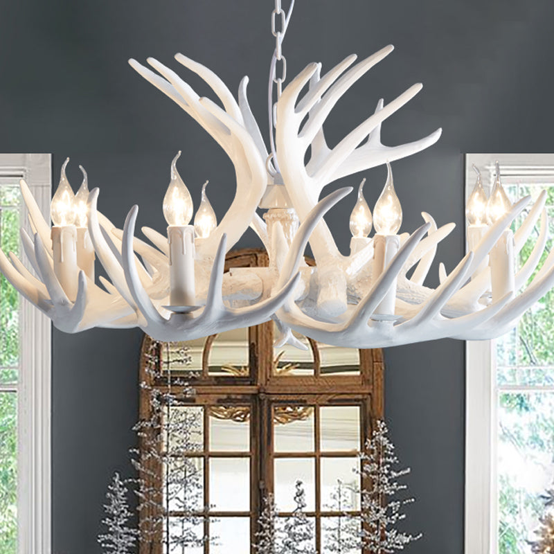 2-Layered Antler Resin Chandelier Rustic 3/6/8 Lights Living Room Pendant Lighting Fixture in White/Brown Clearhalo 'Ceiling Lights' 'Chandeliers' Lighting' options 1911032