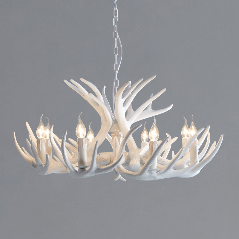 2-Layered Antler Resin Chandelier Rustic 3/6/8 Lights Living Room Pendant Lighting Fixture in White/Brown Clearhalo 'Ceiling Lights' 'Chandeliers' Lighting' options 1911034