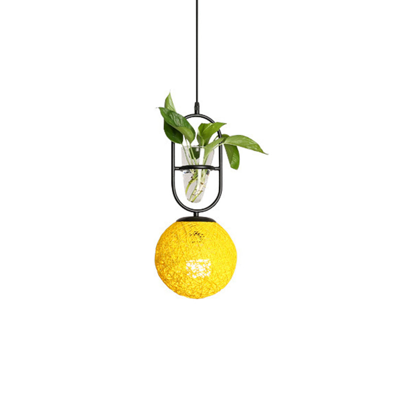 Rattan Globe Hanging Ceiling Light Macaron 1 Head Kitchen Drop Pendant in Beige/Red/Pink with Plant Pot Clearhalo 'Art Deco Pendants' 'Cast Iron' 'Ceiling Lights' 'Ceramic' 'Crystal' 'Industrial Pendants' 'Industrial' 'Metal' 'Middle Century Pendants' 'Pendant Lights' 'Pendants' 'Tiffany' Lighting' 1911108