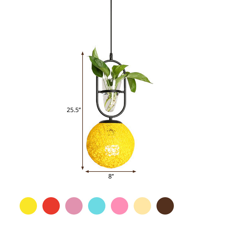 Rattan Globe Hanging Ceiling Light Macaron 1 Head Kitchen Drop Pendant in Beige/Red/Pink with Plant Pot Clearhalo 'Art Deco Pendants' 'Cast Iron' 'Ceiling Lights' 'Ceramic' 'Crystal' 'Industrial Pendants' 'Industrial' 'Metal' 'Middle Century Pendants' 'Pendant Lights' 'Pendants' 'Tiffany' Lighting' 1911109