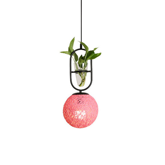 Rattan Globe Hanging Ceiling Light Macaron 1 Head Kitchen Drop Pendant in Beige/Red/Pink with Plant Pot Clearhalo 'Art Deco Pendants' 'Cast Iron' 'Ceiling Lights' 'Ceramic' 'Crystal' 'Industrial Pendants' 'Industrial' 'Metal' 'Middle Century Pendants' 'Pendant Lights' 'Pendants' 'Tiffany' Lighting' 1911121