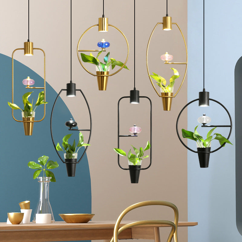 Metal LED Pendulum Light Loft Black/Gold Circle/Oval/Rectangle Dining Room Pendant Lamp with Plant Container Clearhalo 'Art Deco Pendants' 'Black' 'Cast Iron' 'Ceiling Lights' 'Ceramic' 'Crystal' 'Industrial Pendants' 'Industrial' 'Metal' 'Middle Century Pendants' 'Pendant Lights' 'Pendants' 'Rustic Pendants' 'Tiffany' Lighting' 1911184