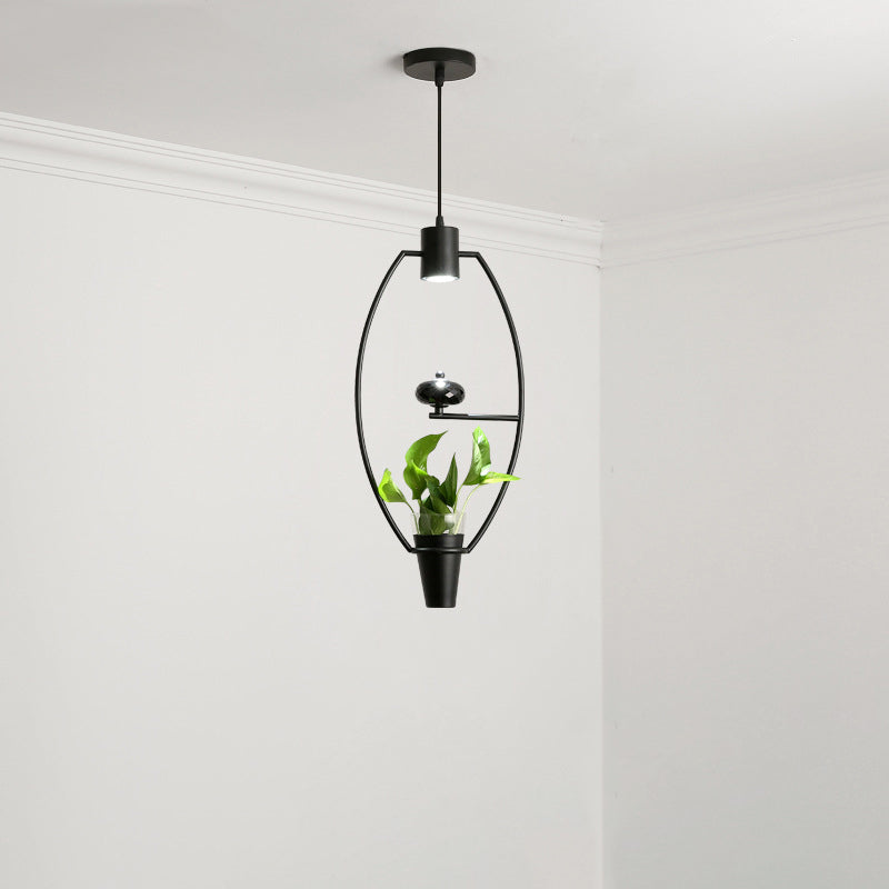 Metal LED Pendulum Light Loft Black/Gold Circle/Oval/Rectangle Dining Room Pendant Lamp with Plant Container Clearhalo 'Art Deco Pendants' 'Black' 'Cast Iron' 'Ceiling Lights' 'Ceramic' 'Crystal' 'Industrial Pendants' 'Industrial' 'Metal' 'Middle Century Pendants' 'Pendant Lights' 'Pendants' 'Rustic Pendants' 'Tiffany' Lighting' 1911186