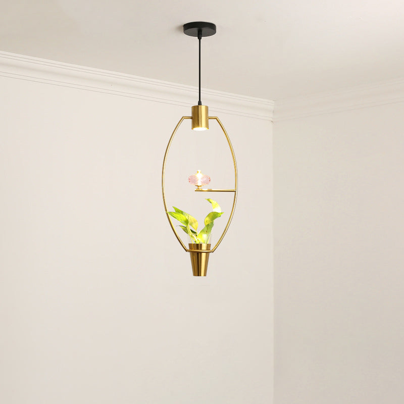 Metal LED Pendulum Light Loft Black/Gold Circle/Oval/Rectangle Dining Room Pendant Lamp with Plant Container Clearhalo 'Art Deco Pendants' 'Black' 'Cast Iron' 'Ceiling Lights' 'Ceramic' 'Crystal' 'Industrial Pendants' 'Industrial' 'Metal' 'Middle Century Pendants' 'Pendant Lights' 'Pendants' 'Rustic Pendants' 'Tiffany' Lighting' 1911190