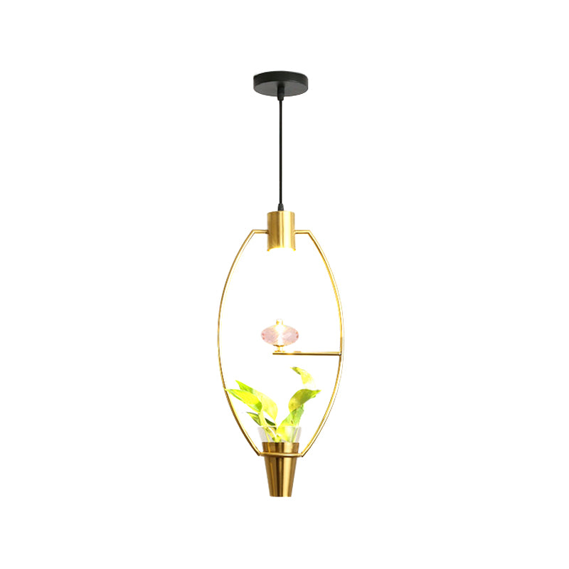 Metal LED Pendulum Light Loft Black/Gold Circle/Oval/Rectangle Dining Room Pendant Lamp with Plant Container Clearhalo 'Art Deco Pendants' 'Black' 'Cast Iron' 'Ceiling Lights' 'Ceramic' 'Crystal' 'Industrial Pendants' 'Industrial' 'Metal' 'Middle Century Pendants' 'Pendant Lights' 'Pendants' 'Rustic Pendants' 'Tiffany' Lighting' 1911191