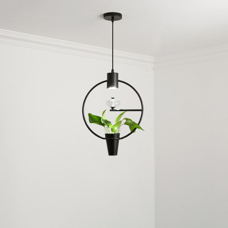 Metal LED Pendulum Light Loft Black/Gold Circle/Oval/Rectangle Dining Room Pendant Lamp with Plant Container Clearhalo 'Art Deco Pendants' 'Black' 'Cast Iron' 'Ceiling Lights' 'Ceramic' 'Crystal' 'Industrial Pendants' 'Industrial' 'Metal' 'Middle Century Pendants' 'Pendant Lights' 'Pendants' 'Rustic Pendants' 'Tiffany' Lighting' 1911193