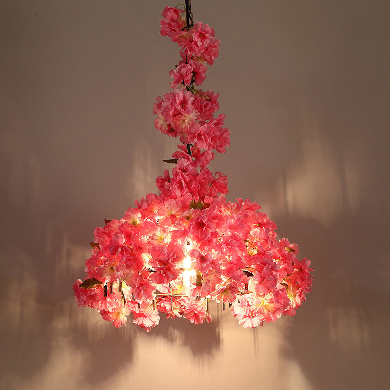 Country Flower Blossom Pendant Light Metallic LED Hanging Ceiling Light in Pink for Beer Bar Clearhalo 'Art Deco Pendants' 'Cast Iron' 'Ceiling Lights' 'Ceramic' 'Crystal' 'Industrial Pendants' 'Industrial' 'Metal' 'Middle Century Pendants' 'Pendant Lights' 'Pendants' 'Tiffany' Lighting' 1911209