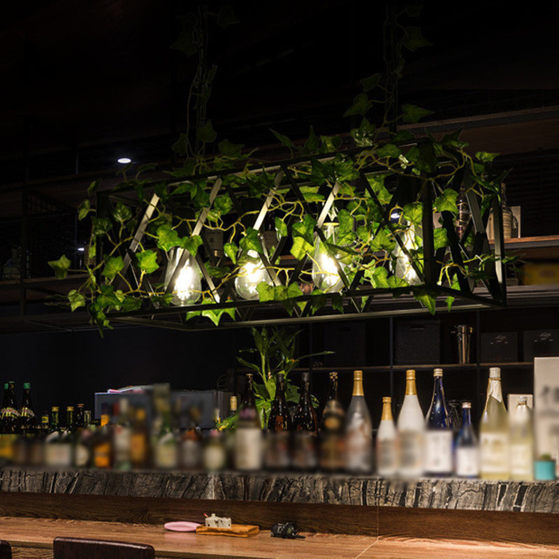 4/6-Bulb Cuboid Plant Island Lamp Factory Black Metal Pendant Light Fixture for Wine Bar Clearhalo 'Ceiling Lights' 'Island Lights' Lighting' 1911243